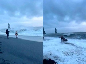 Casi son devorados por el mar al intentar sacar una FOTO en la playa más peligrosa de Islandia